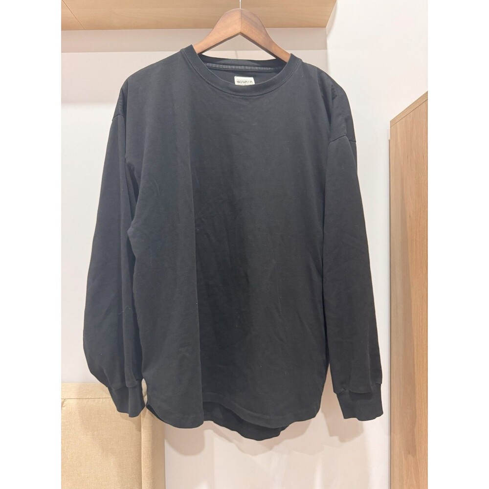 Sugata Mens M Black Long Sleeve Crew Neck Relaxed Cotton Sweatshirt Oversized